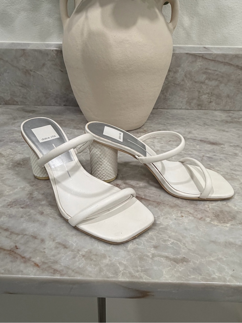 Dolce Vita White Minimal Strappy Block Heel Sandals